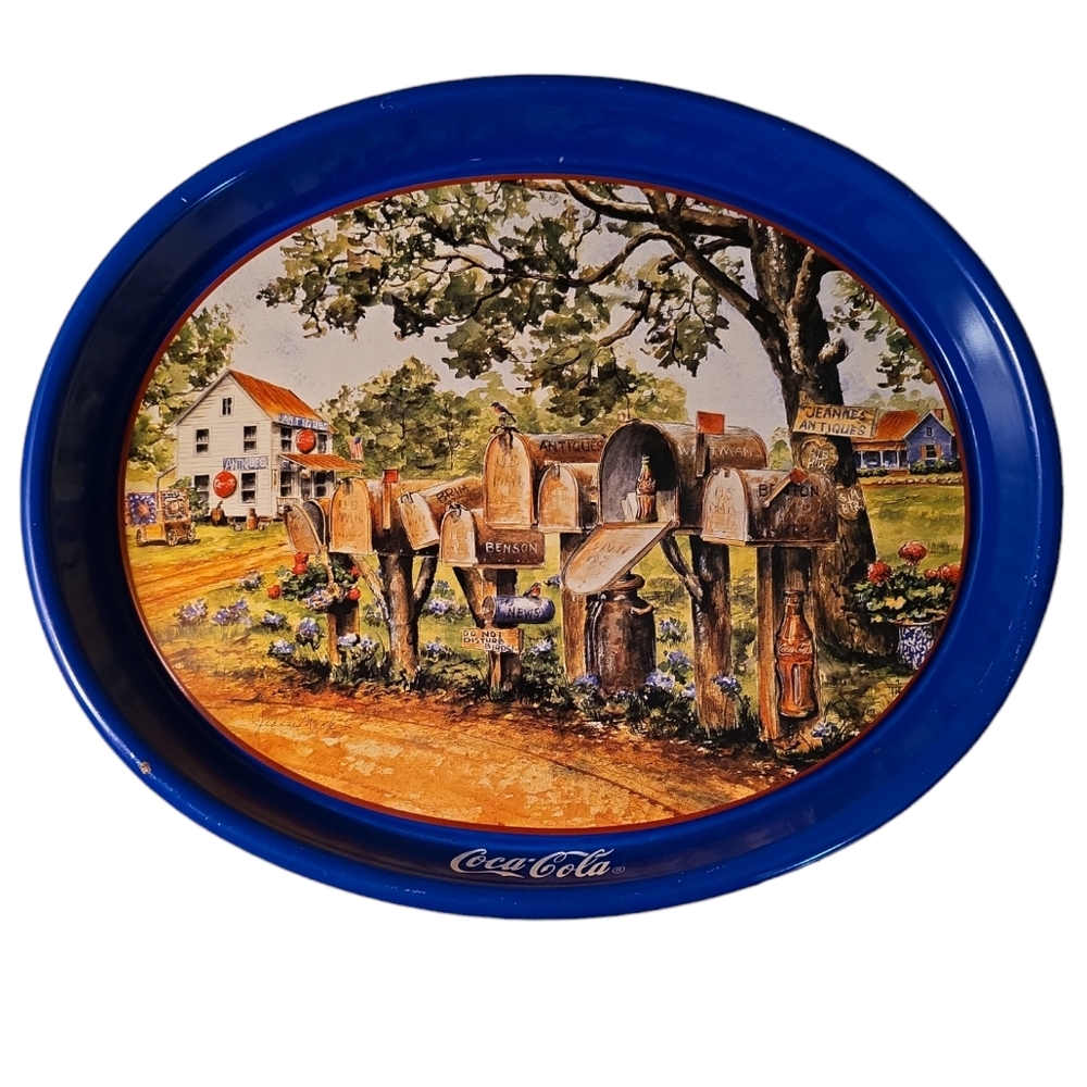 Coca Cola 12.5" x 15" Oval Metal Tray "Mailboxes" Jeanne Mack Issued in 1995
